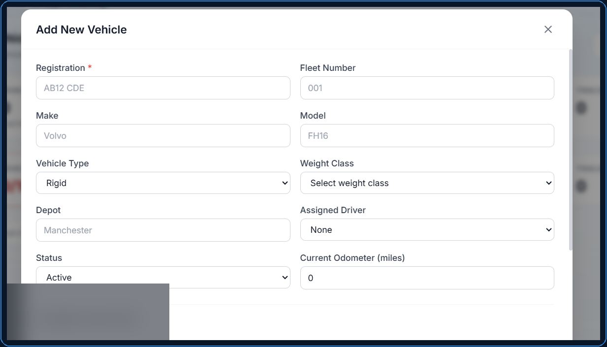CogniHaul Command AI Add Vehicle Workflow interface preview
