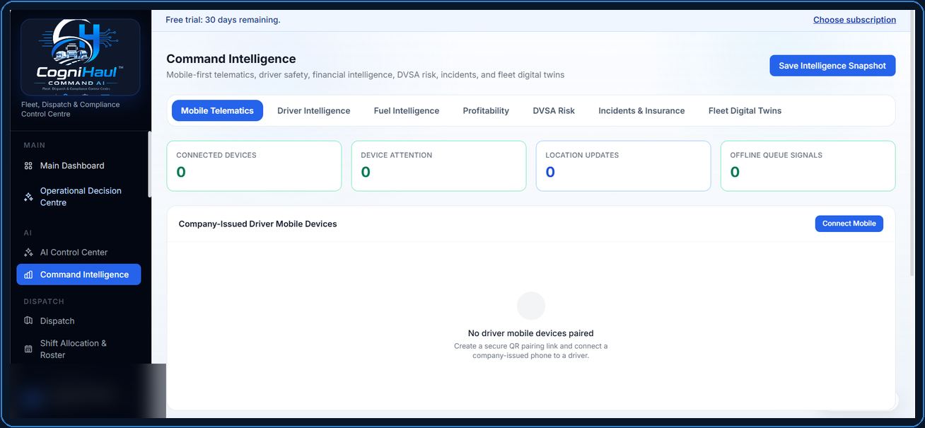 CogniHaul Command AI Command Intelligence interface preview