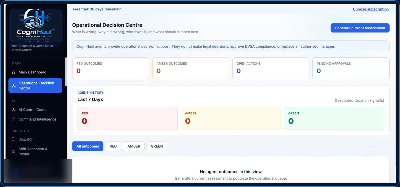 CogniHaul Command AI Operational Decision Centre interface preview