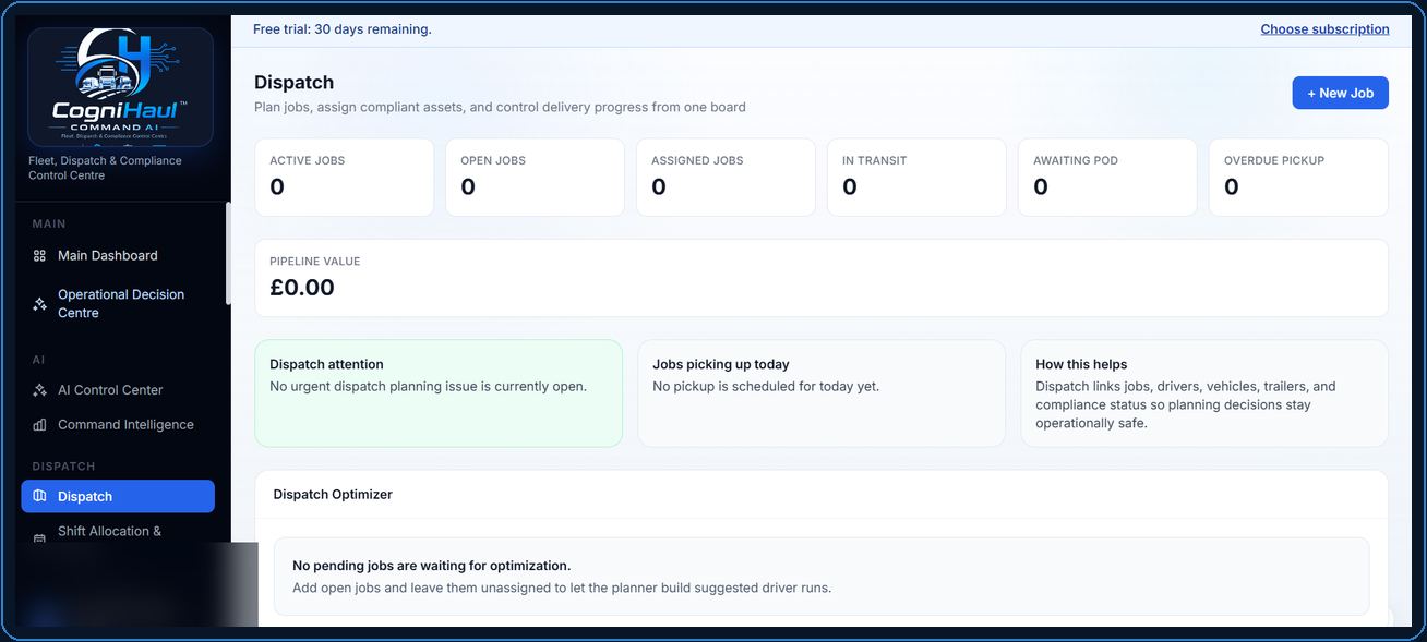 CogniHaul Command AI Dispatch Board interface preview