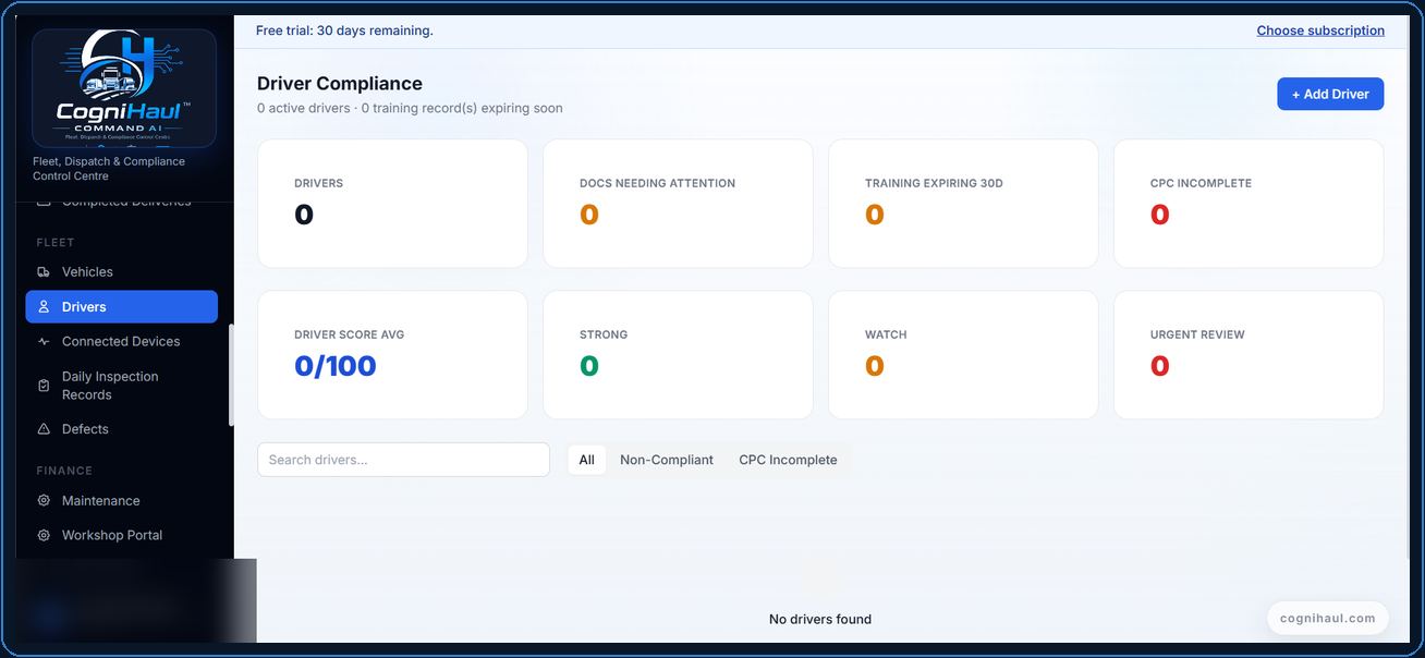 CogniHaul Command AI Driver Compliance interface preview
