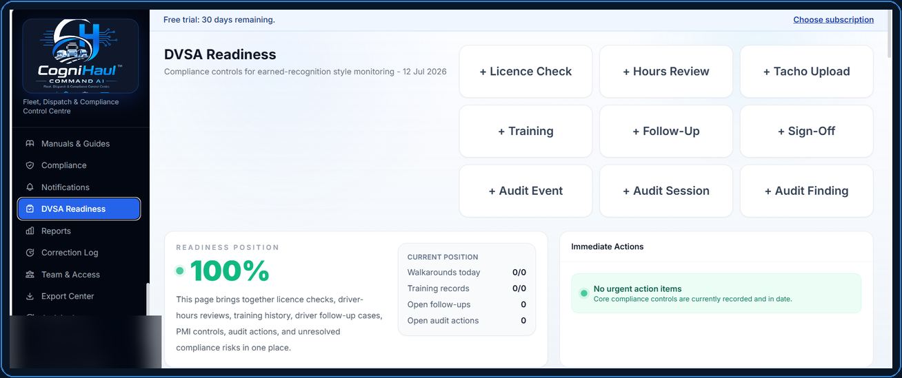 CogniHaul Command AI DVSA Readiness interface preview