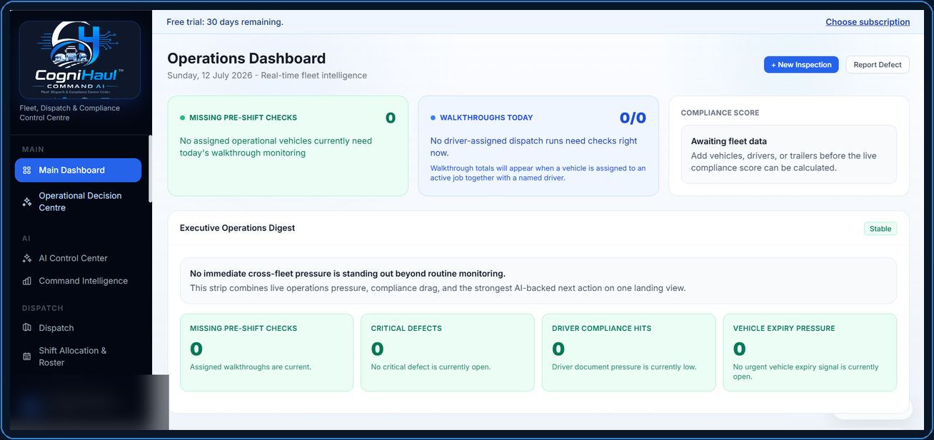 CogniHaul Command AI Operations Dashboard interface preview