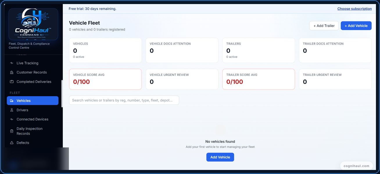 CogniHaul Command AI Vehicle Fleet interface preview
