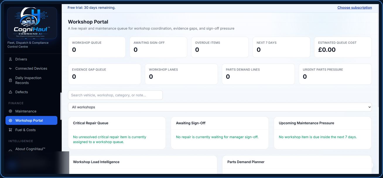 CogniHaul Command AI Workshop Portal interface preview